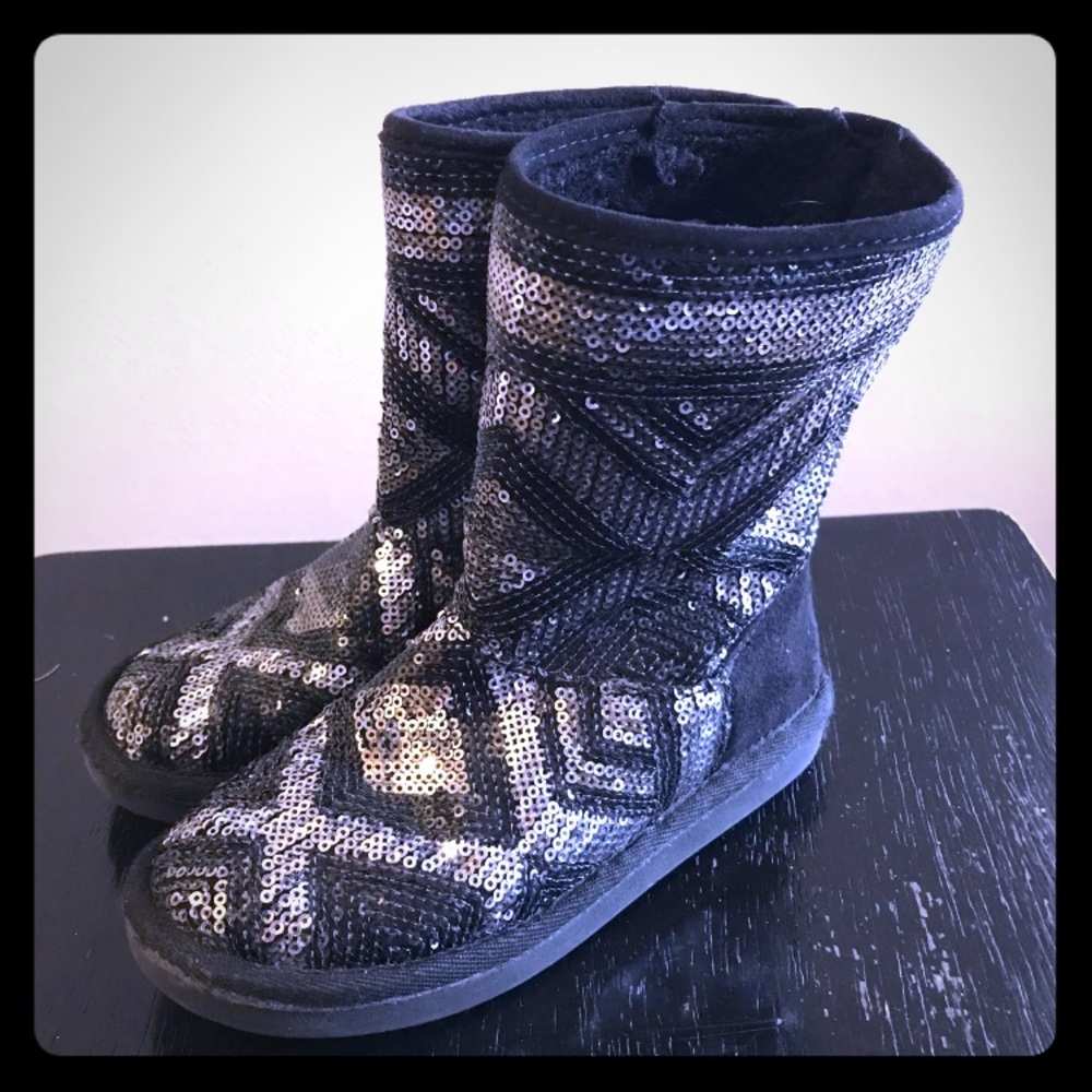 Girls JUSTICE sequin boots silver/black size 12